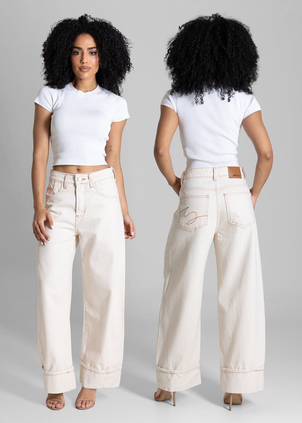 Calça Sarja Sawary Balloon Barra Dobrada - 284355 OFF WHITE