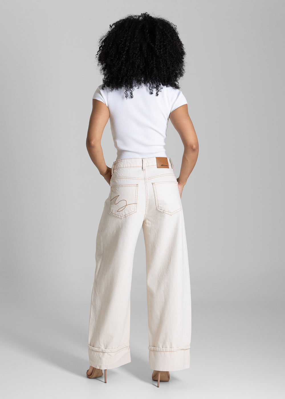 Calça Sarja Sawary Balloon Barra Dobrada - 284355 OFF WHITE