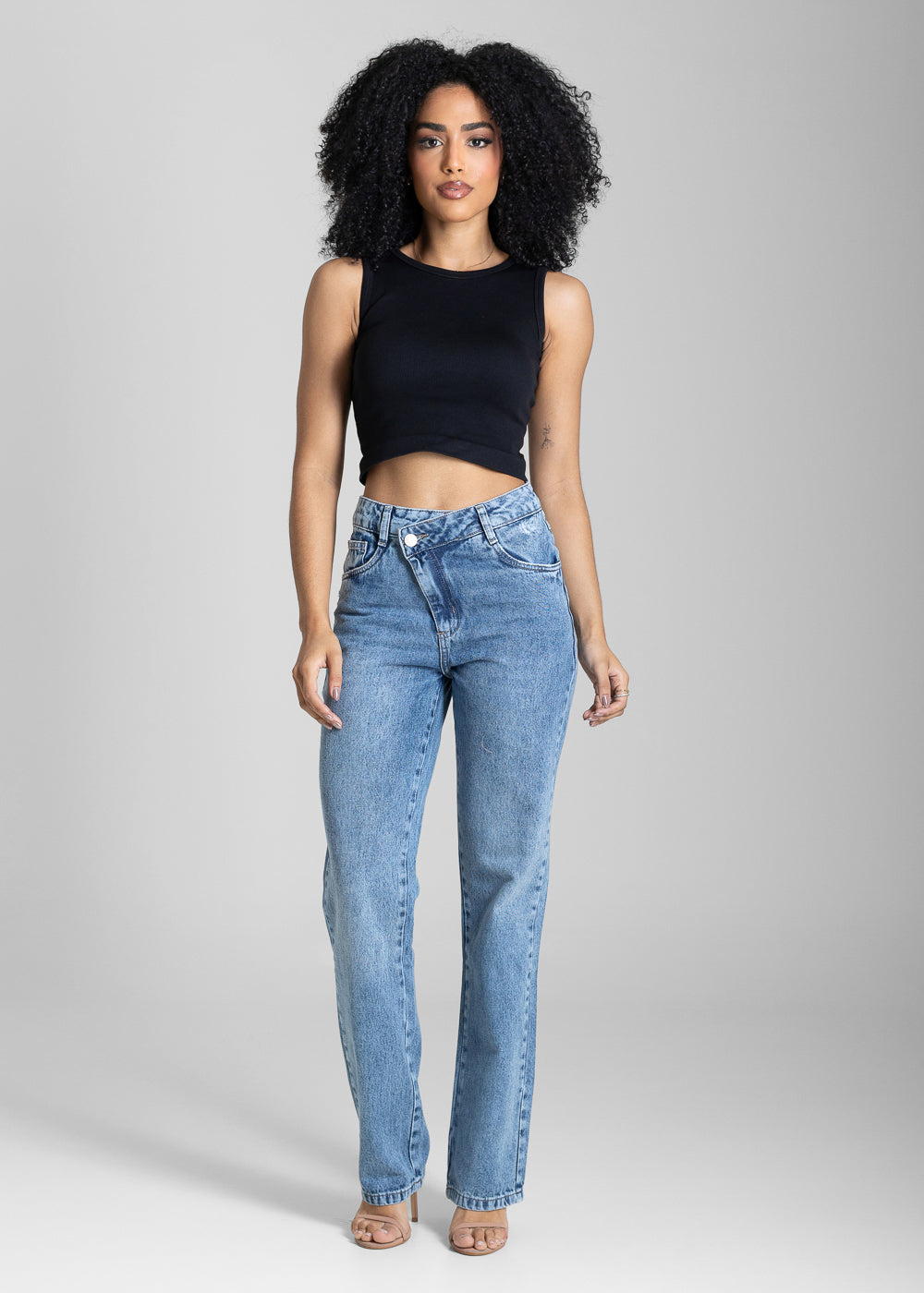 Calça Jeans Sawary Reta Transpassado - 284356 AZUL
