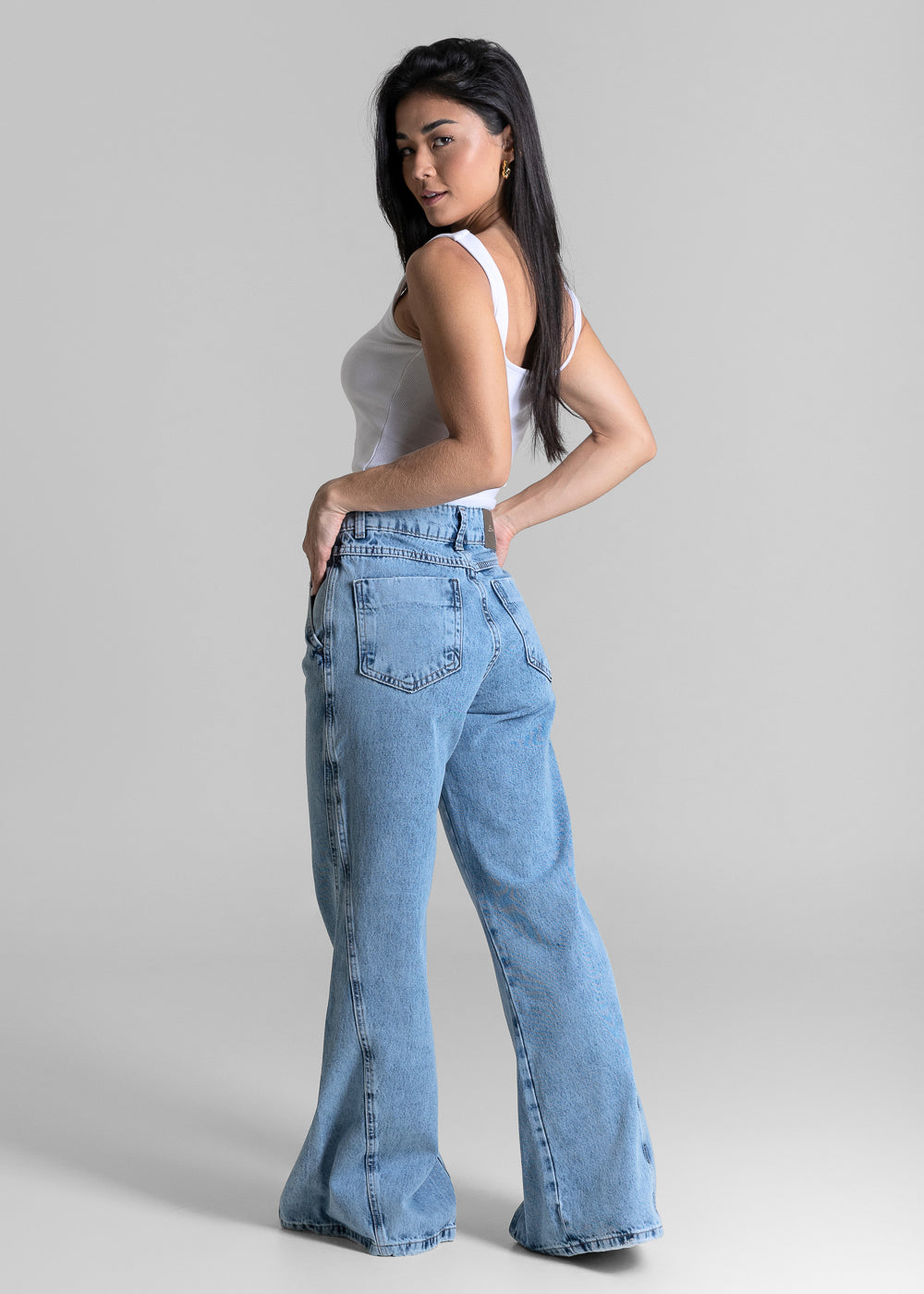 Calça Jeans Sawary Wide Leg Petit Fenda - 284358 AZUL