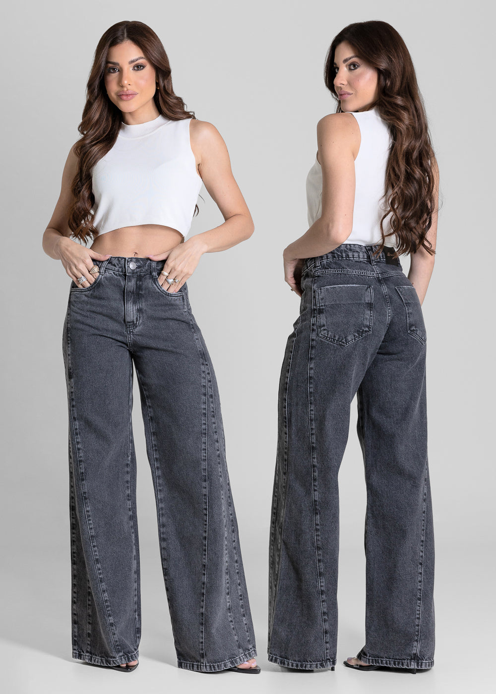 Calça Jeans Sawary Wide Leg - 284360 PRETO