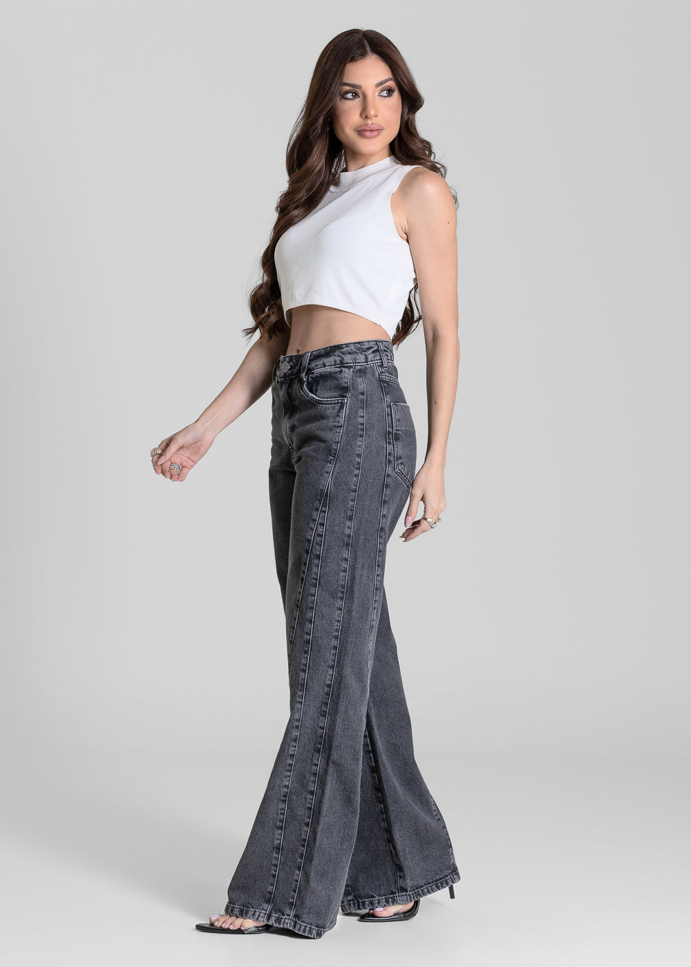 Calça Jeans Sawary Wide Leg - 284360 PRETO