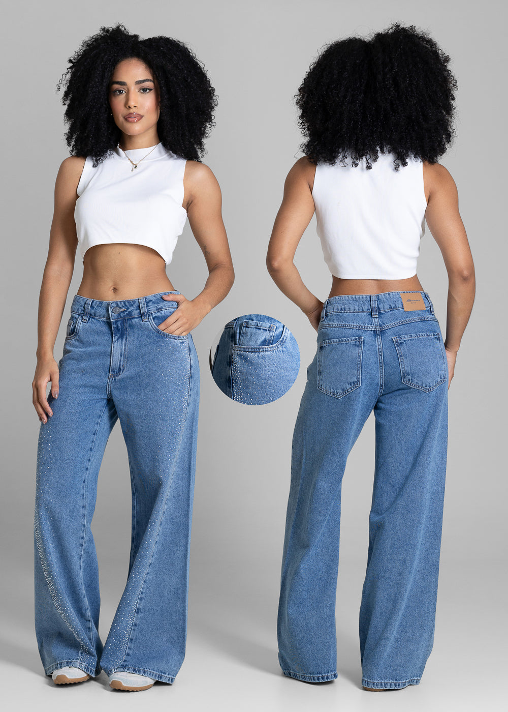 Calça Jeans Sawary Wide Leg Petit Brilho - 284363 AZUL