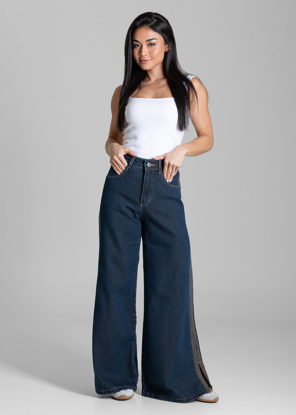 Calça Jeans Sawary Wide Leg Petit Fenda - 284399 AZUL