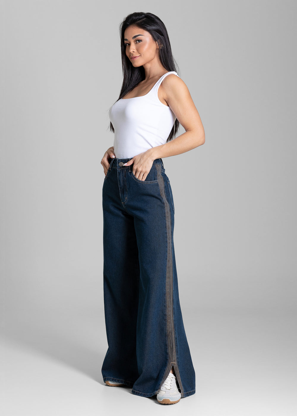 Calça Jeans Sawary Wide Leg Petit Fenda - 284399 AZUL