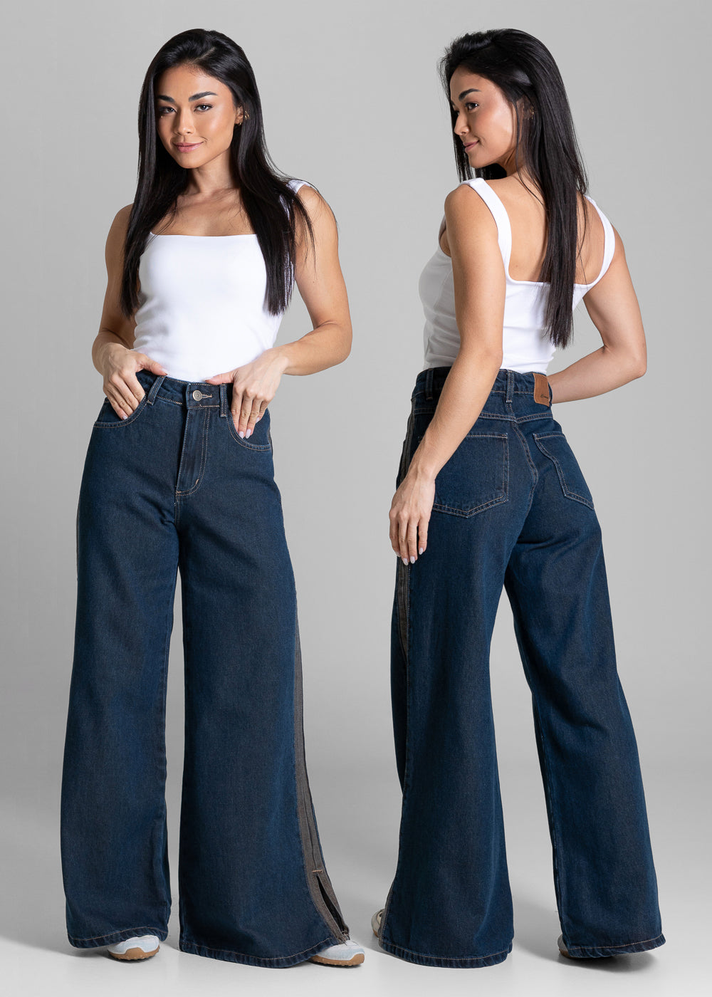 Calça Jeans Sawary Wide Leg Petit Fenda - 284399 AZUL