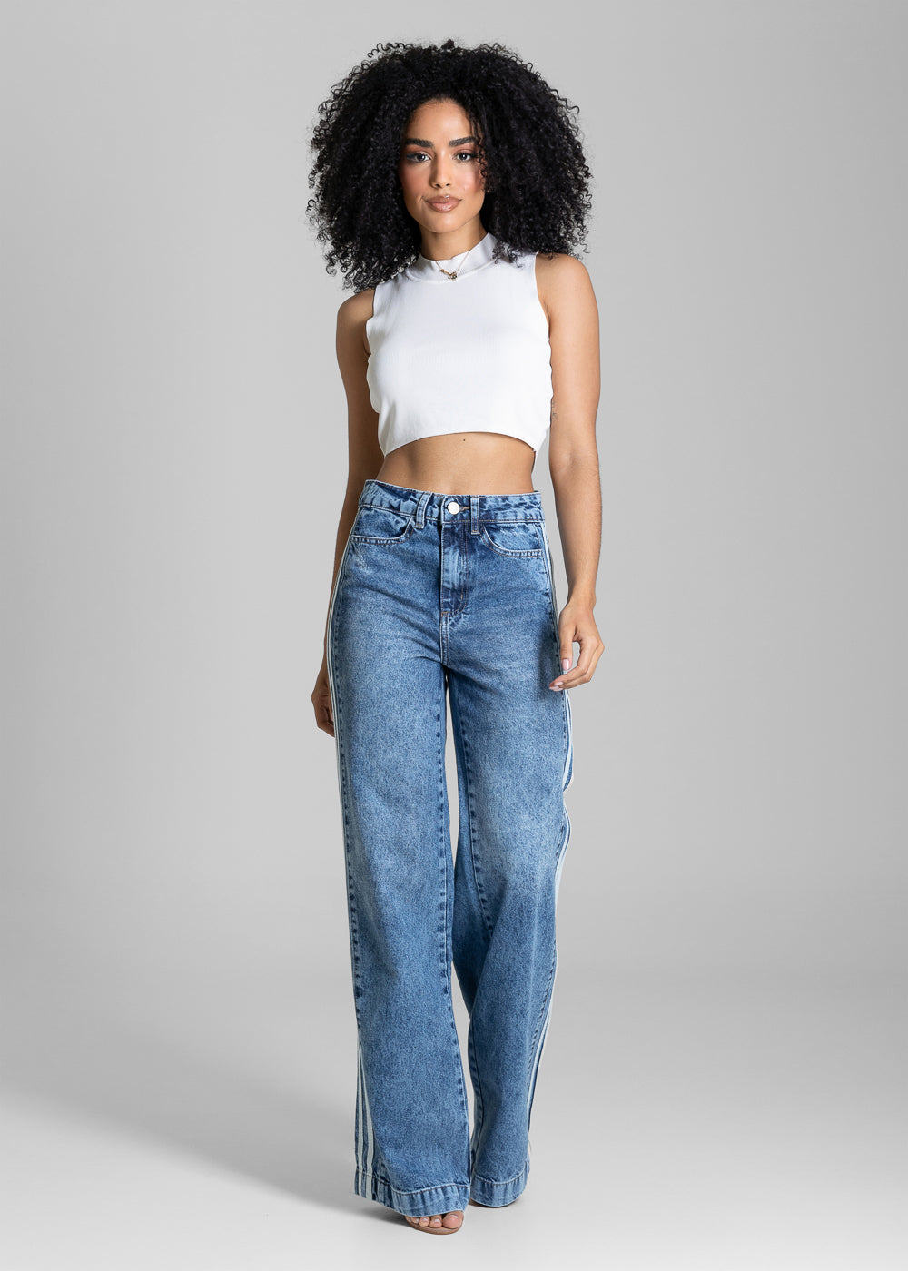 Calça Jeans Sawary Wide Leg Listras - 284400 AZUL