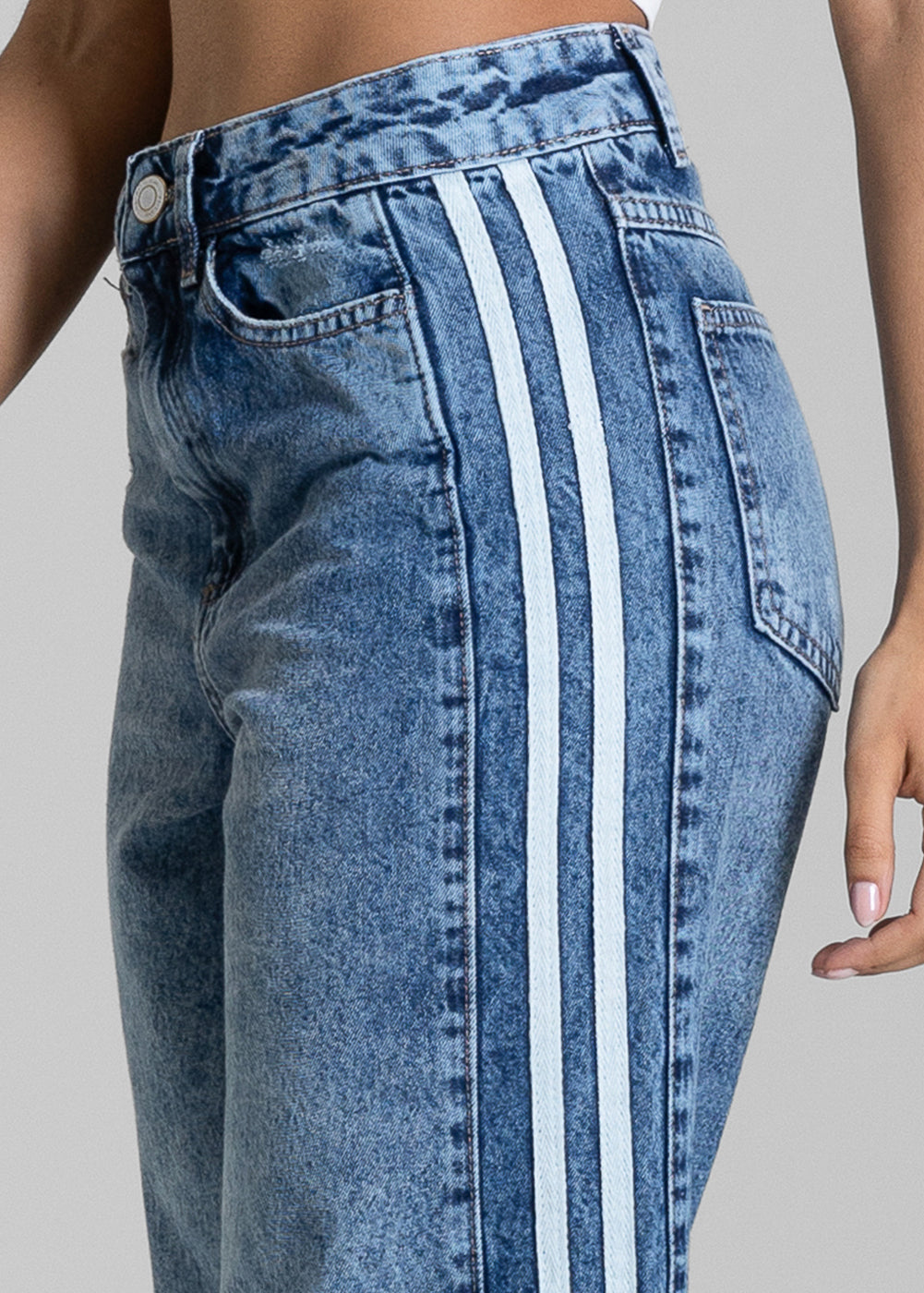 Calça Jeans Sawary Wide Leg Listras - 284400 AZUL