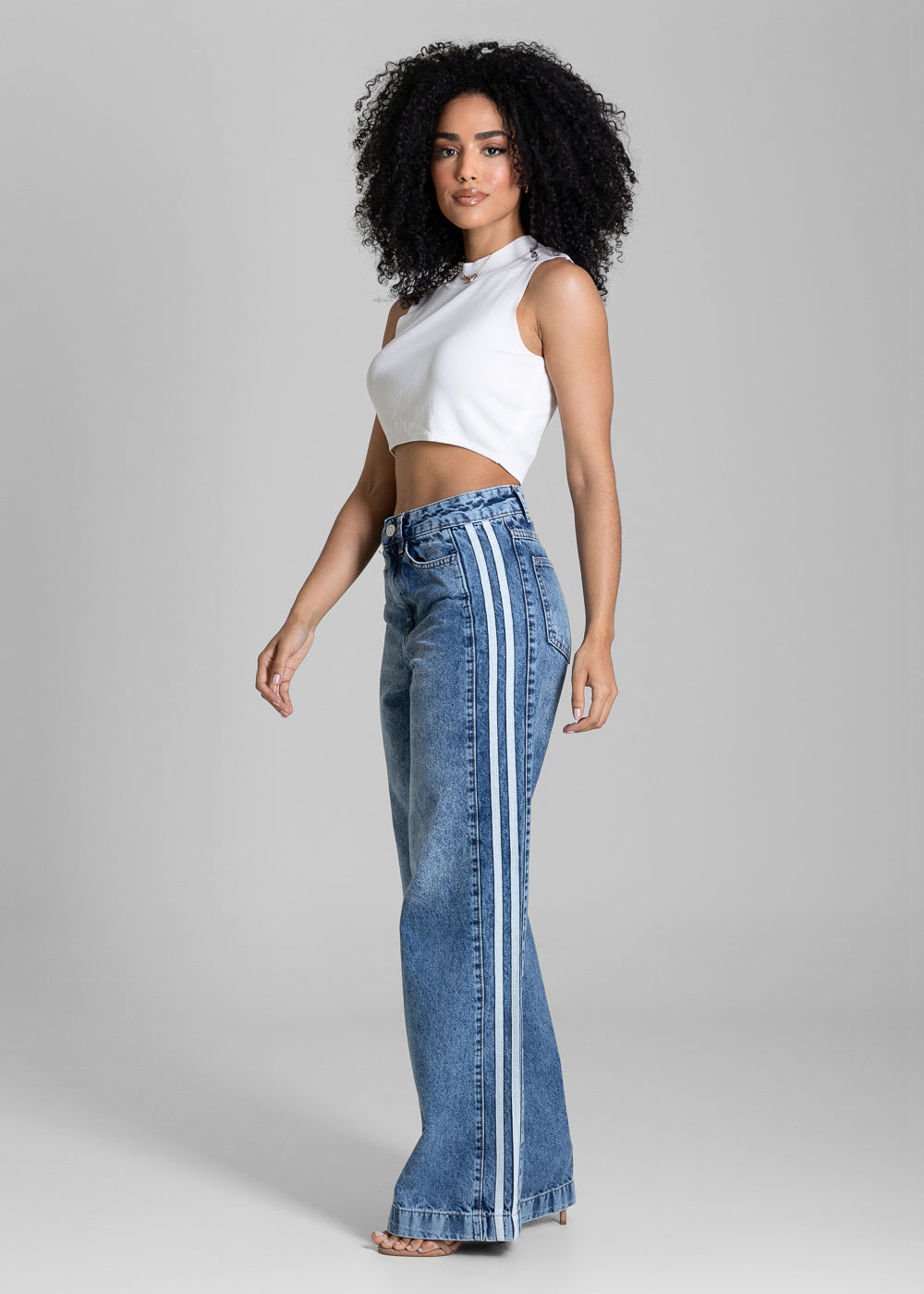 Calça Jeans Sawary Wide Leg Listras - 284400 AZUL