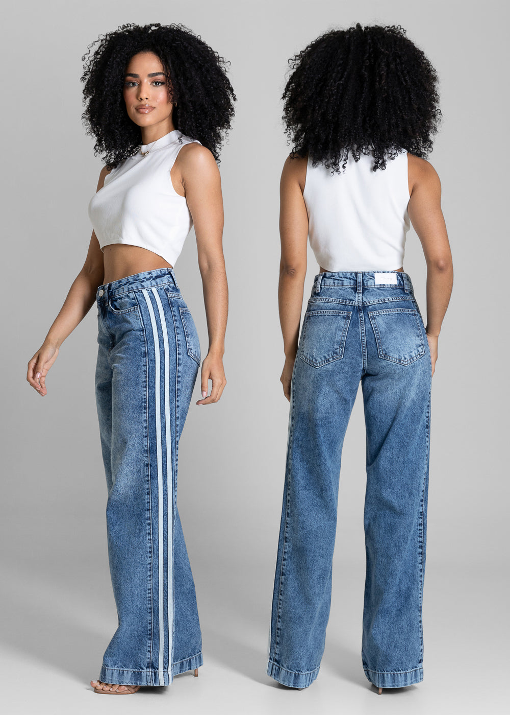 Calça Jeans Sawary Wide Leg Listras - 284400 AZUL