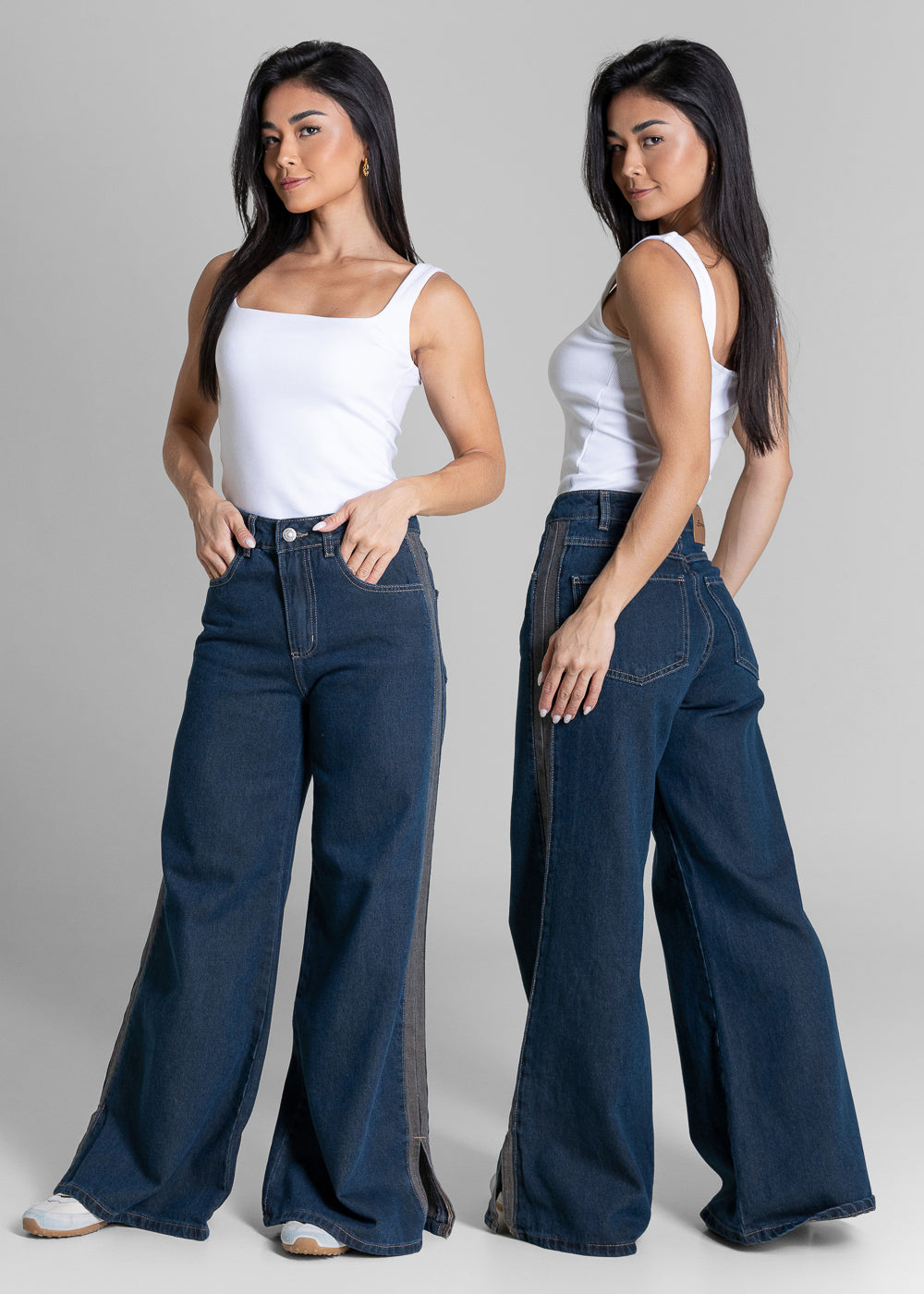 Calça Jeans Sawary Wide Leg Petit Fenda - 284404 AZUL