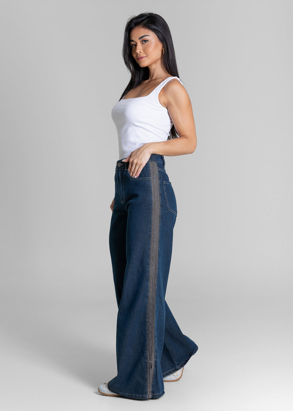 Calça Jeans Sawary Wide Leg Petit Fenda - 284404 AZUL