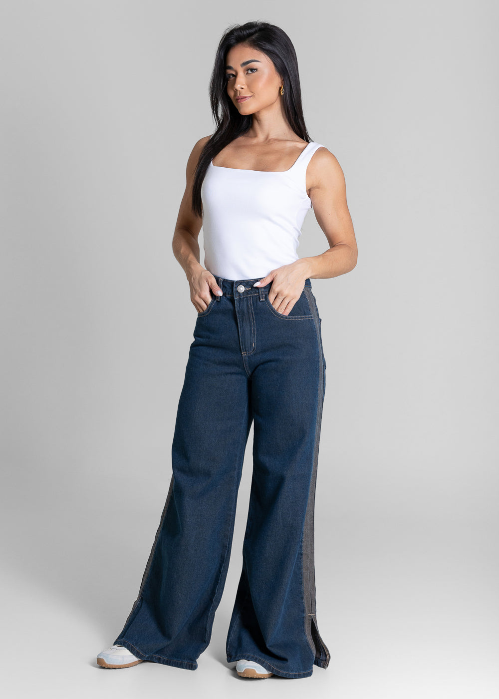 Calça Jeans Sawary Wide Leg Petit Fenda - 284404 AZUL