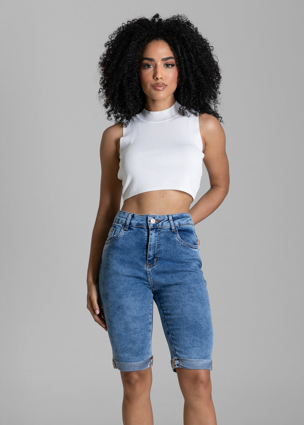 Bermuda Jeans Barra Dobrada Sawary - 284425 AZUL