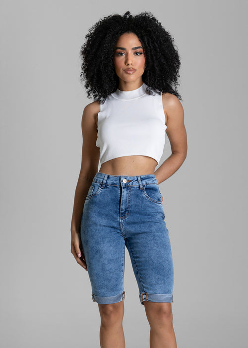 Bermuda Jeans Barra Dobrada Sawary - 284425 AZUL