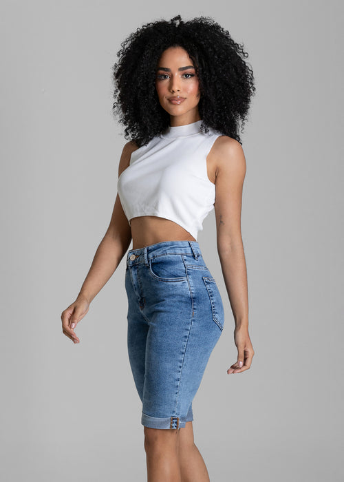 Bermuda Jeans Barra Dobrada Sawary - 284425 AZUL
