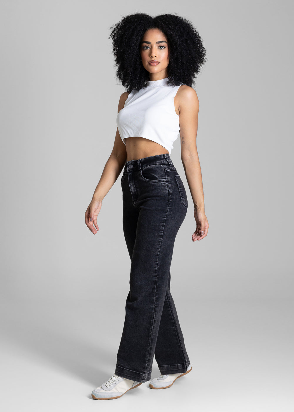 Calça Jeans Sawary Wide Leg Petit - 284434 PRETO
