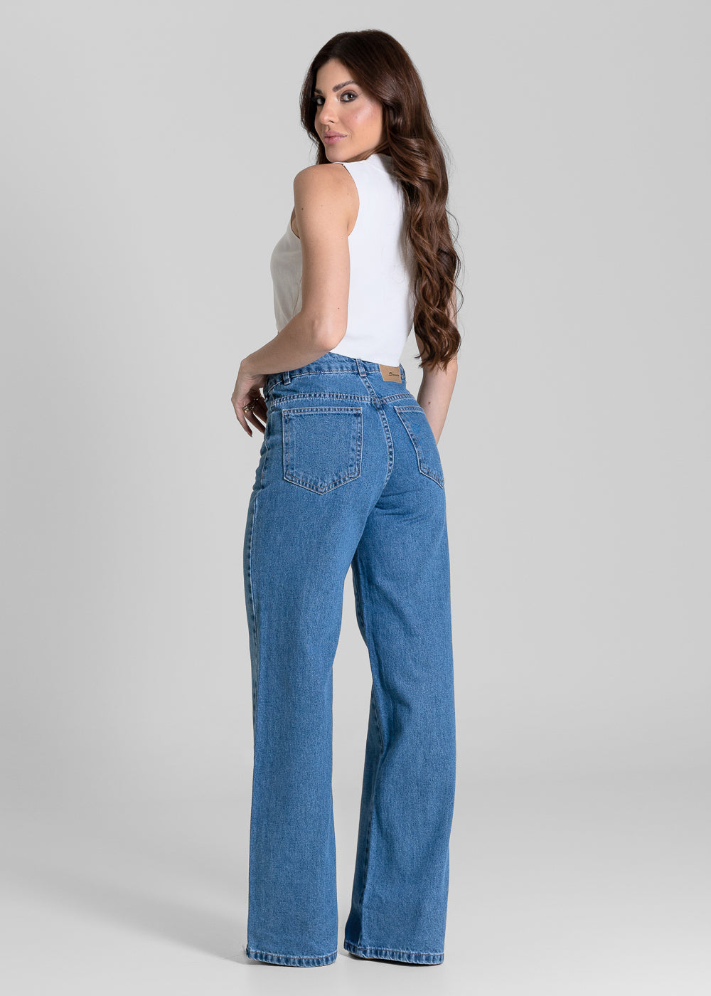 Calça Jeans Sawary Wide Leg Cós Transpassado - 284487 AZUL