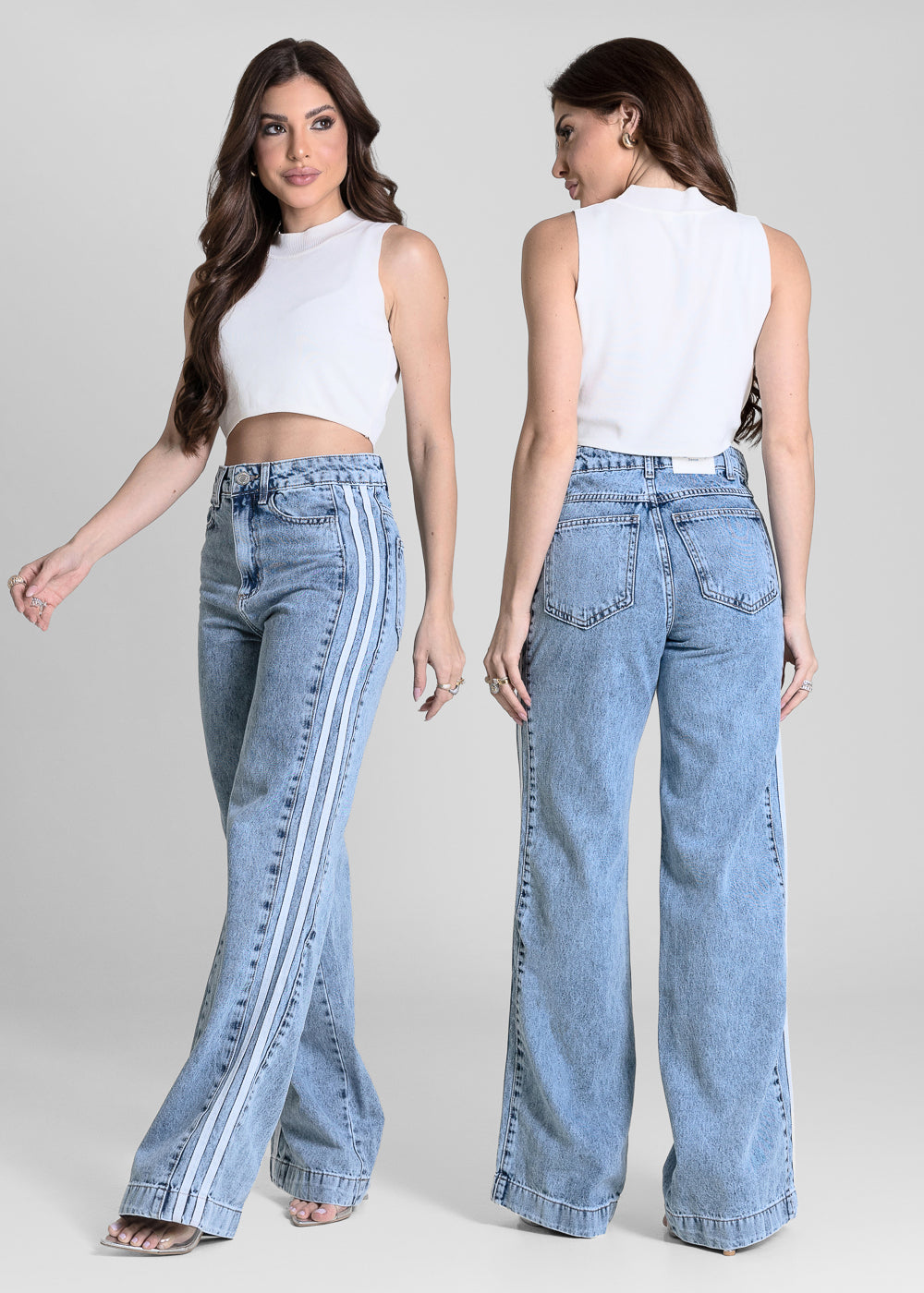 Calça Jeans Sawary Wide Leg Listras - 284551 AZUL