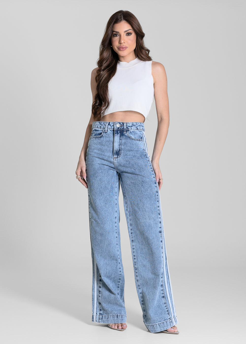 Calça Jeans Sawary Wide Leg Listras - 284551 AZUL