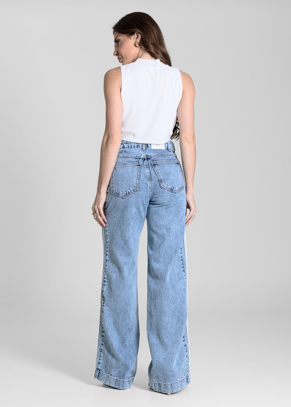 Calça Jeans Sawary Wide Leg Listras - 284551 AZUL