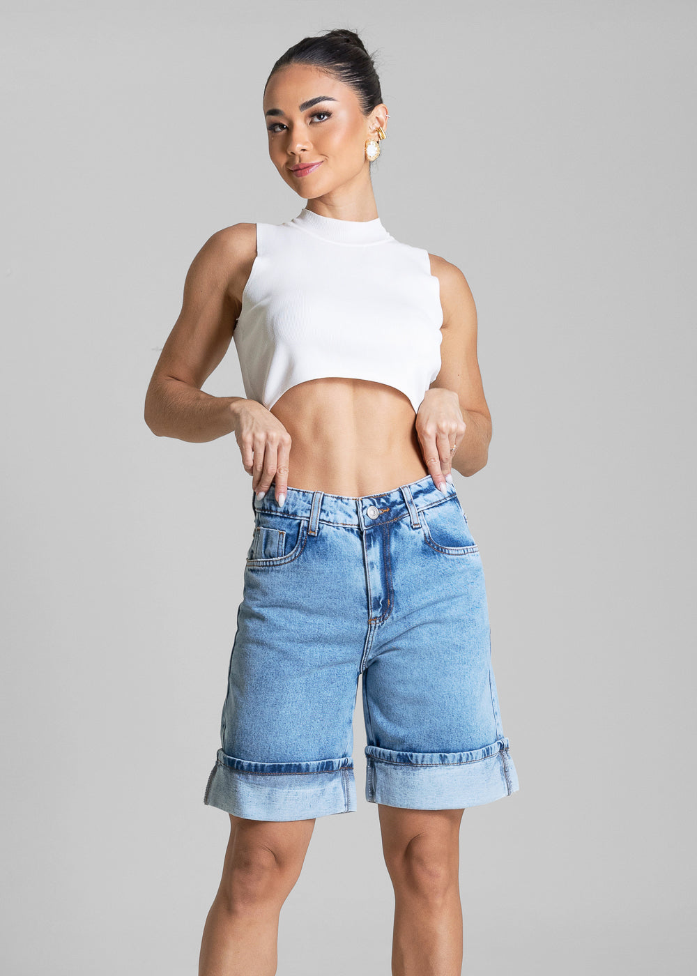 Bermuda Jeans Barra Dobrada Sawary - 284577 AZUL