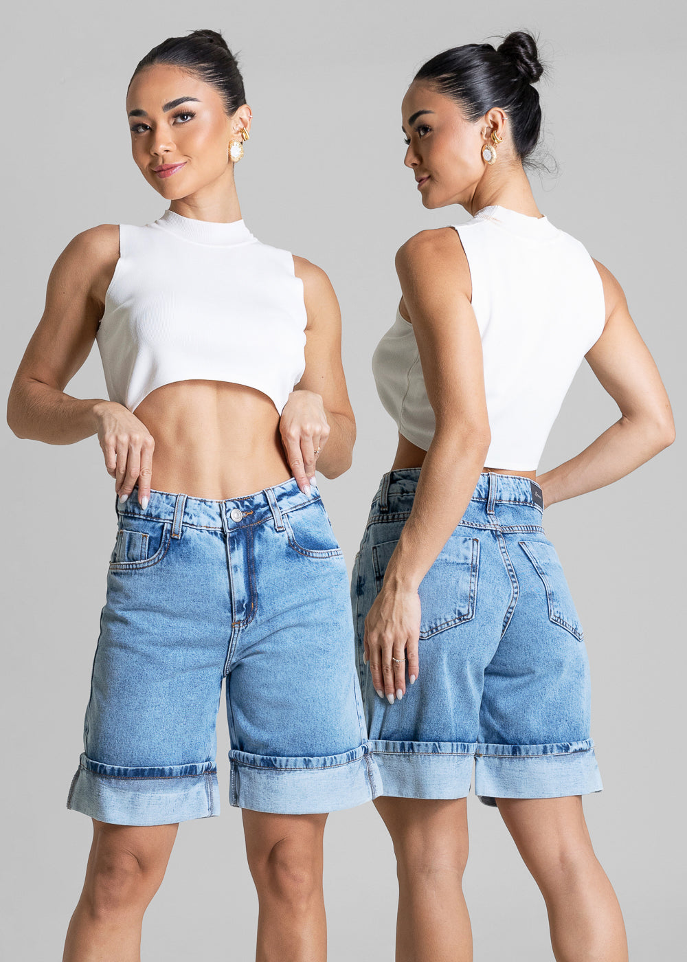 Bermuda Jeans Barra Dobrada Sawary - 284577 AZUL