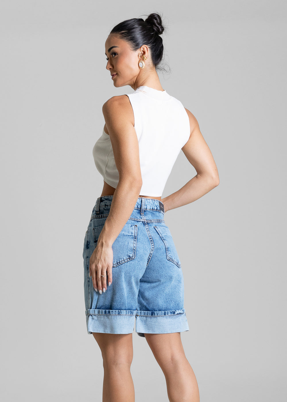 Bermuda Jeans Barra Dobrada Sawary - 284577 AZUL