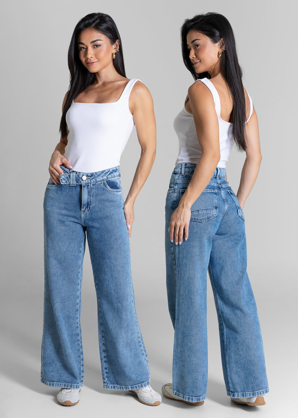 Calça Jeans Sawary Wide Leg Petit Cós Transpassado - 284680 AZUL