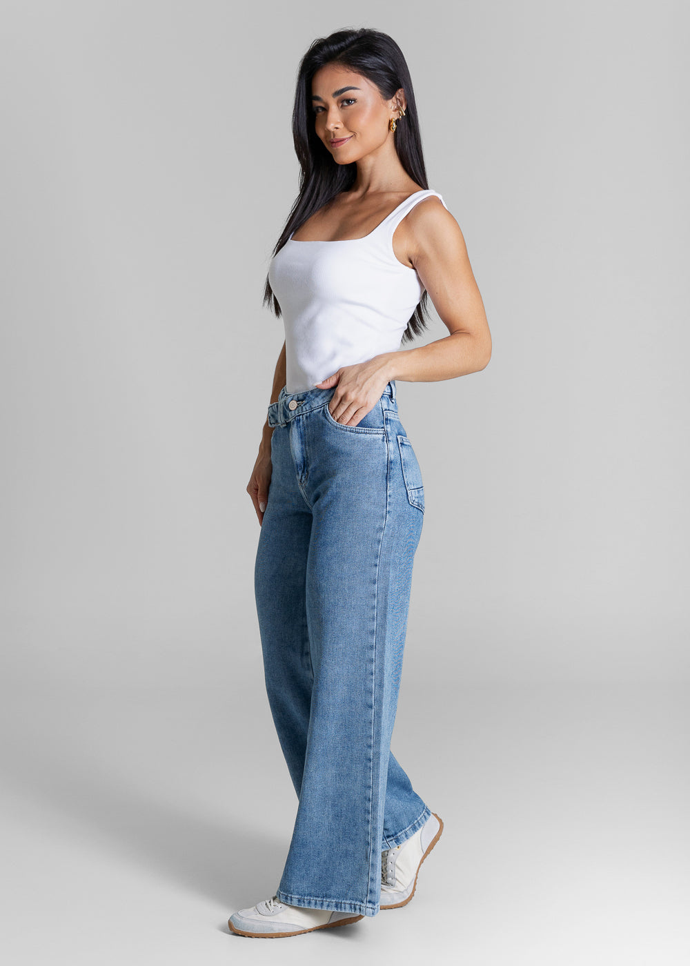 Calça Jeans Sawary Wide Leg Petit Cós Transpassado - 284680 AZUL
