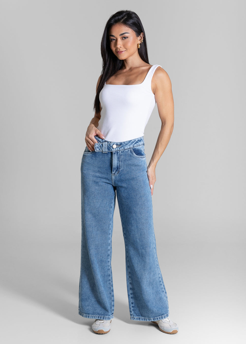 Calça Jeans Sawary Wide Leg Petit Cós Transpassado - 284680 AZUL