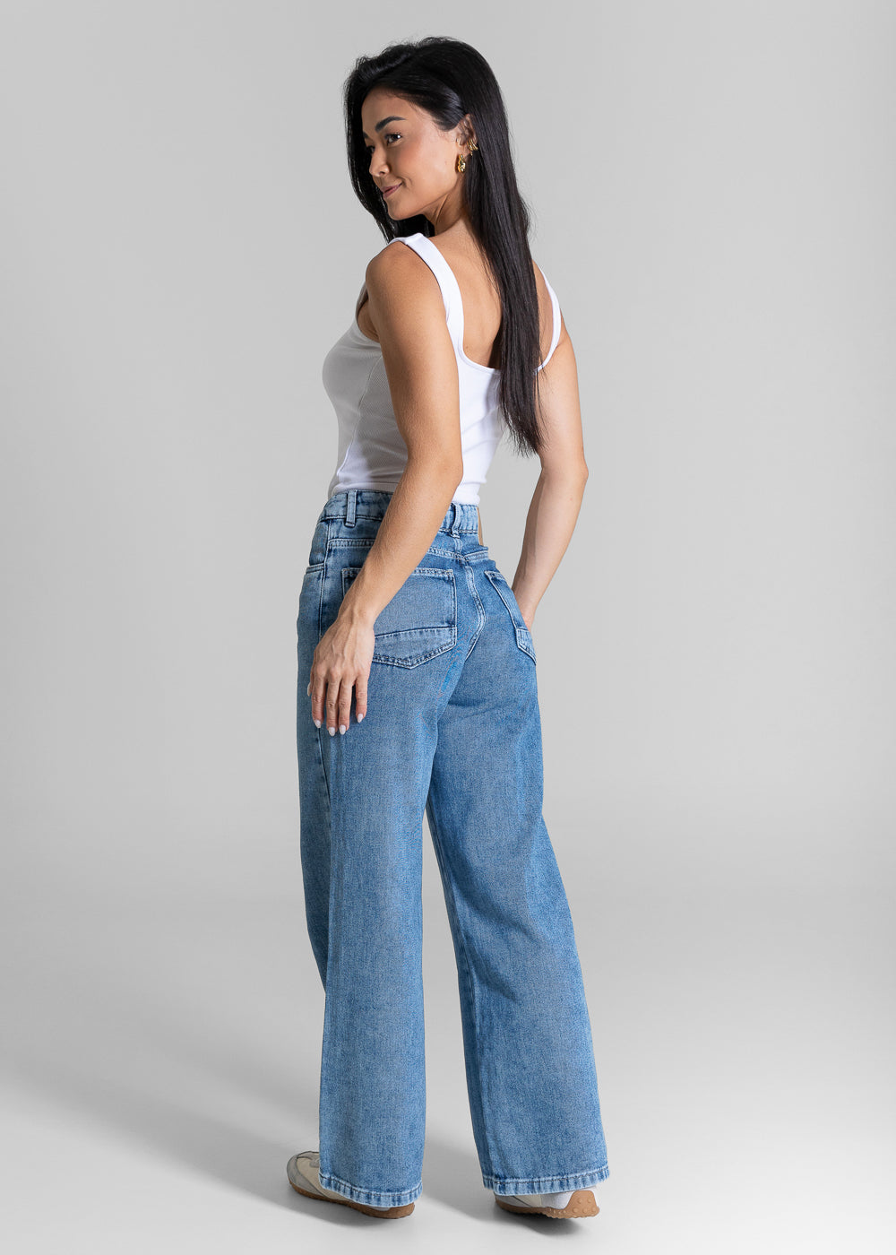 Calça Jeans Sawary Wide Leg Petit Cós Transpassado - 284680 AZUL