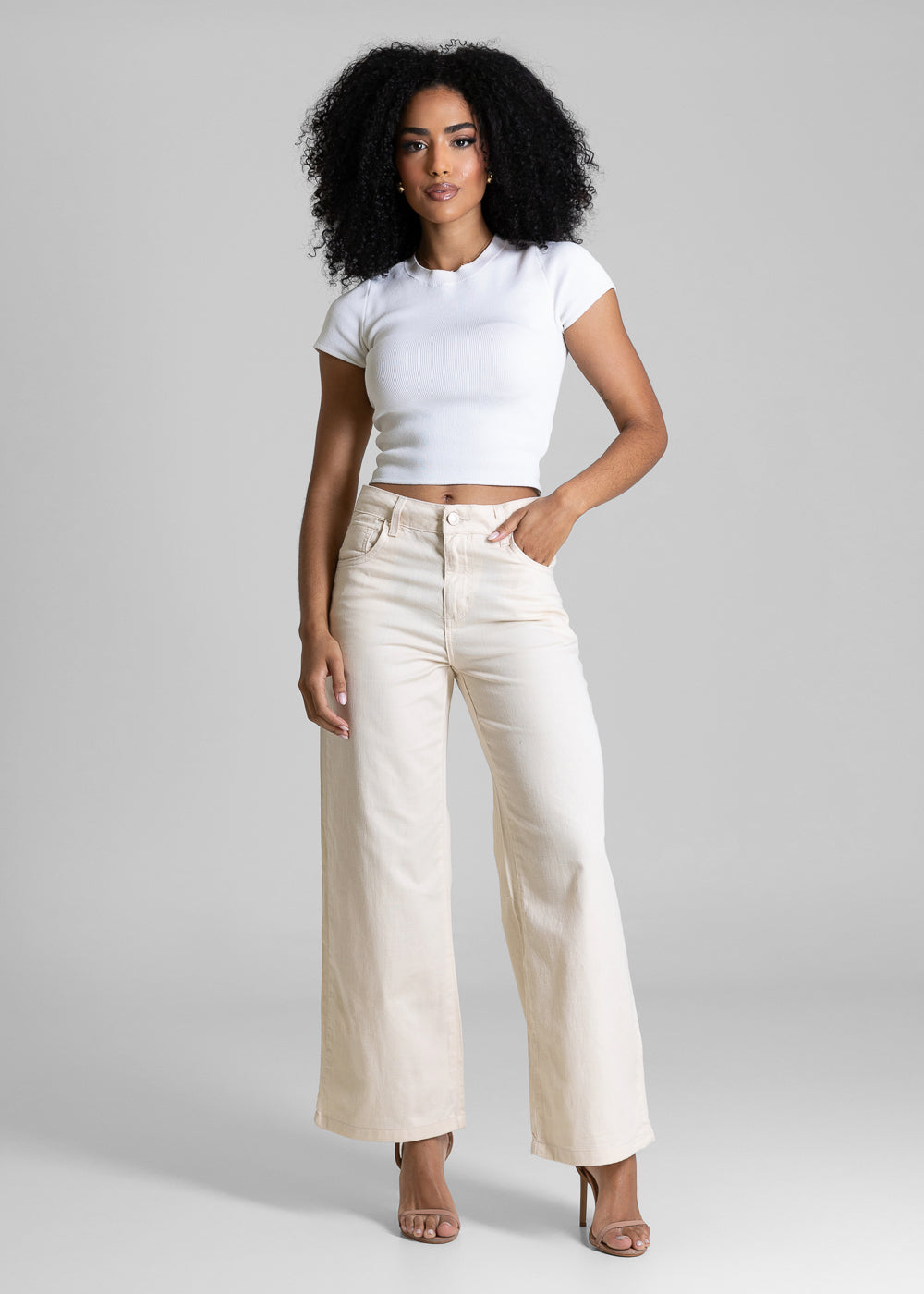 Calça Sarja Sawary Wide Leg Cropped - 284846 OFF WHITE