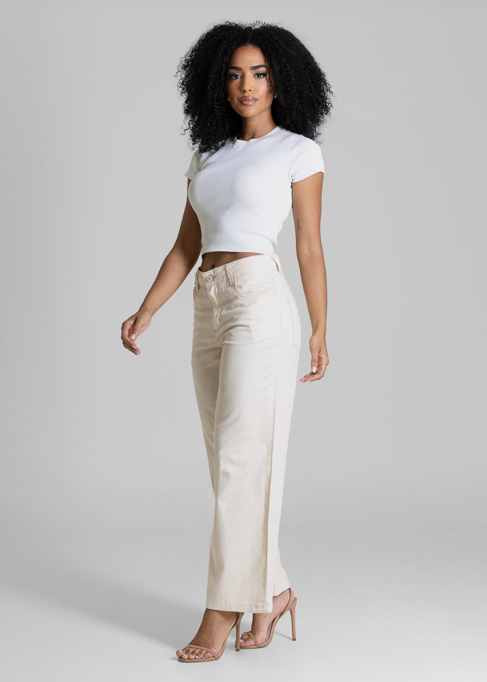 Calça Sarja Sawary Wide Leg Cropped - 284846 OFF WHITE