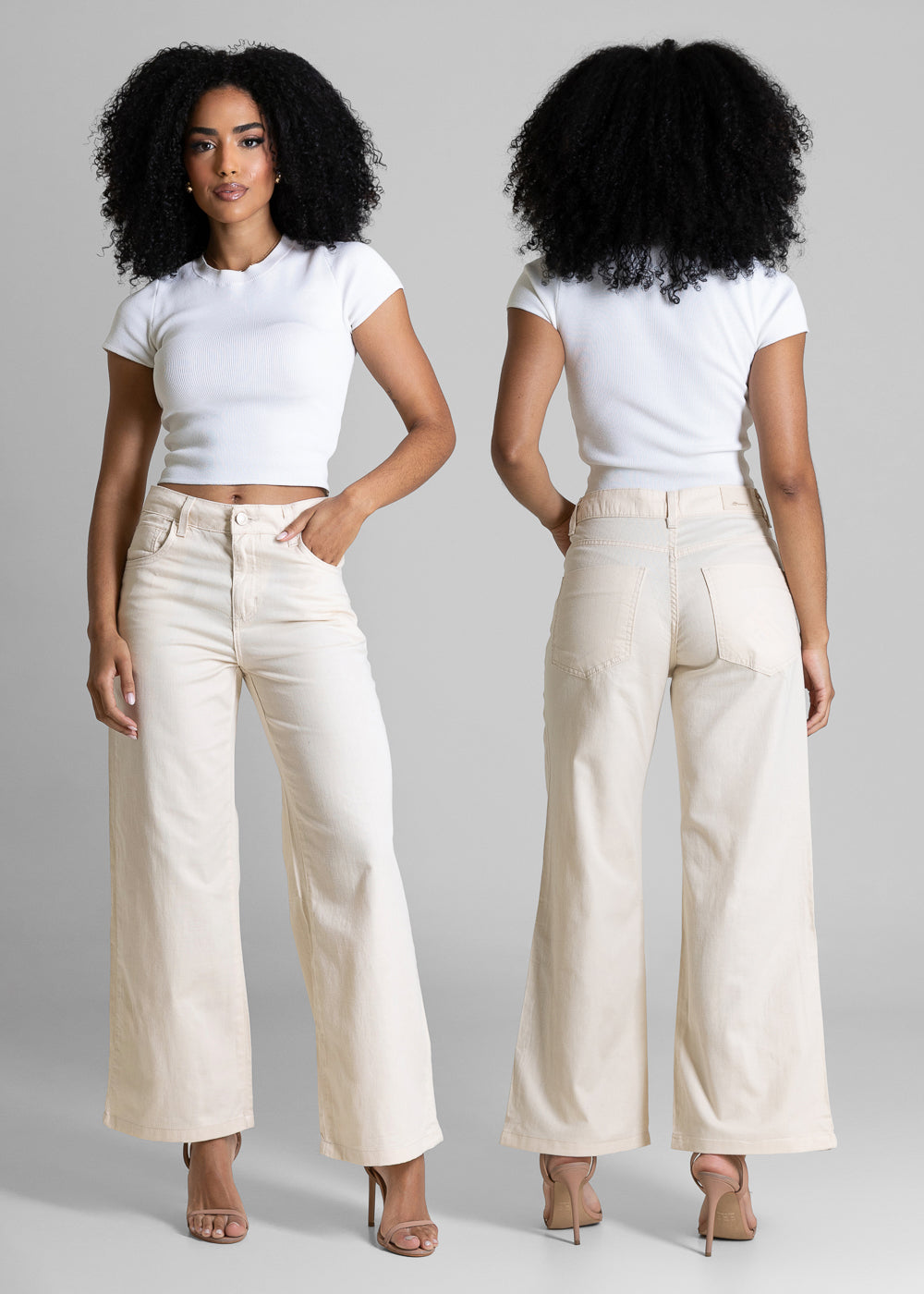 Calça Sarja Sawary Wide Leg Cropped - 284846 OFF WHITE